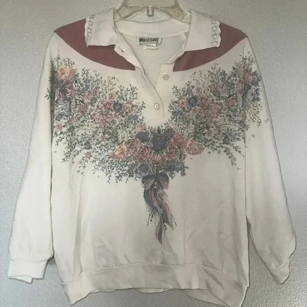 VINTAGE NINA ST.‎ CLAIRE FLORAL COLLARED SWEATSHIRT SIZE L